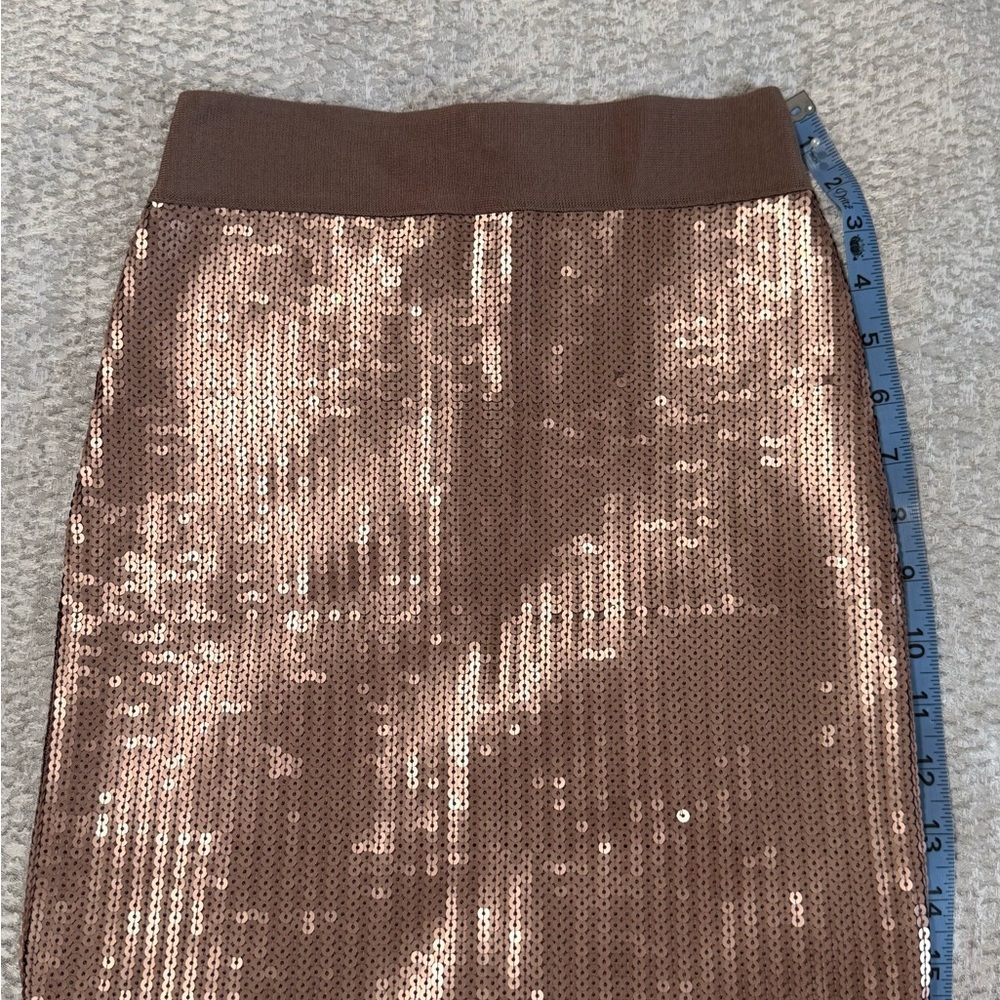 bebe Rose Gold Sequin Pencil Skirt with Knit Waistband
